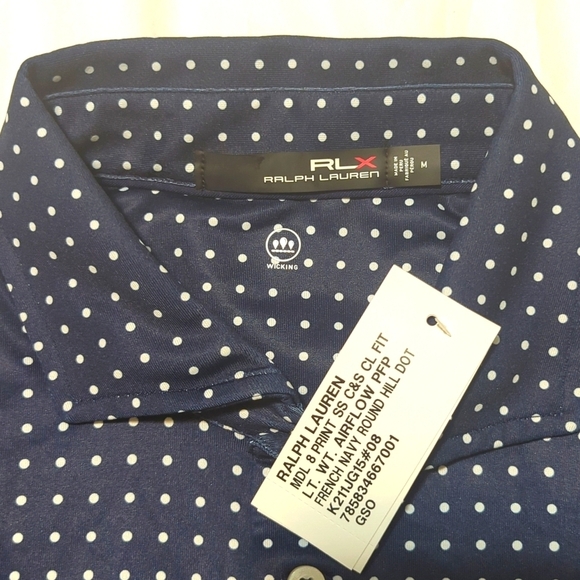 RLX Ralph Lauren men's French Navy round Hill dot golf T-shirt. - Picture 3 of 10